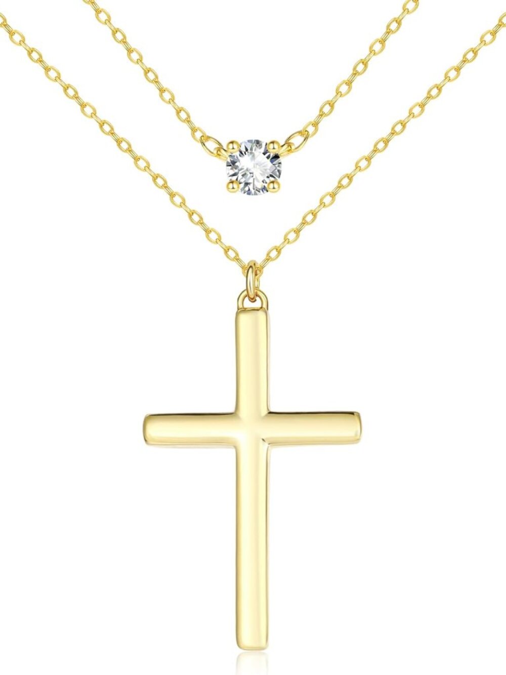 Cross Necklace for Women, 14K Gold Layered Cross Pendant with Diamond, Christian